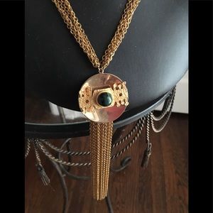 Vintage Gold Tones Tassel Pendant Necklace